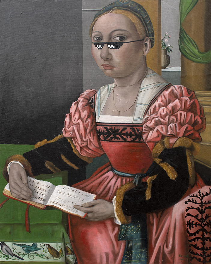 Homage to Portrait of a Woman with a Book of Music by Bacchiacca Francesco