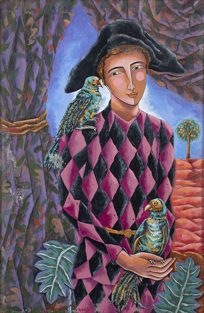 Harlequin with Birds